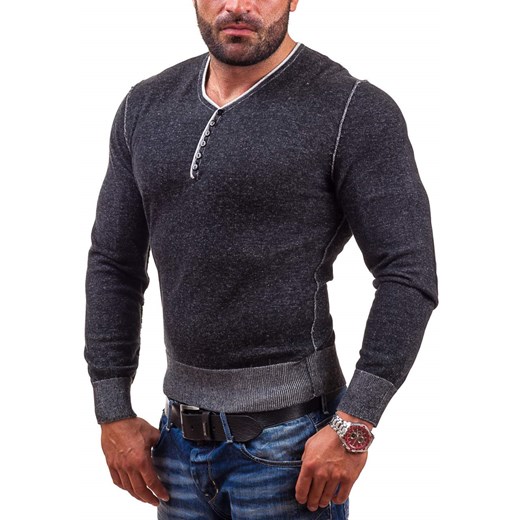 Czarny sweter męski w serek Denley 809