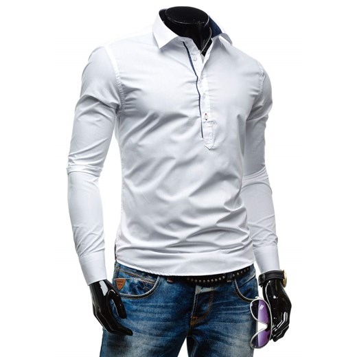 Biała koszula męska elegancka z długim rękawem Denley 5776