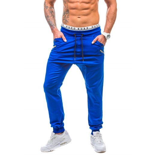 Kobaltowe spodnie jeansowe joggery męskie Denley 0425