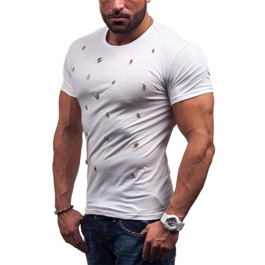 Biały t-shirt męski bez nadruku Denley 703