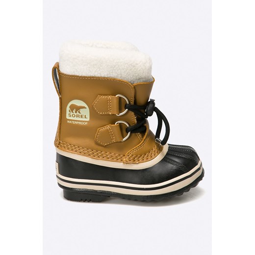 Buty zimowe dziecięce Sorel bez wzorów śniegowce brązowe sznurowane na zimę 