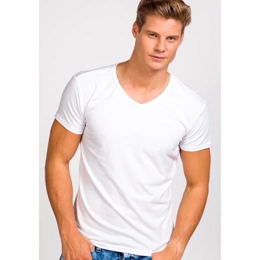 Koszulka męska bez nadruku w serek biała Denley 2007
