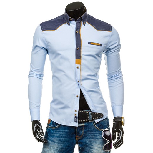 Błękitna koszula męska elegancka z długim rękawem Bolf 6892