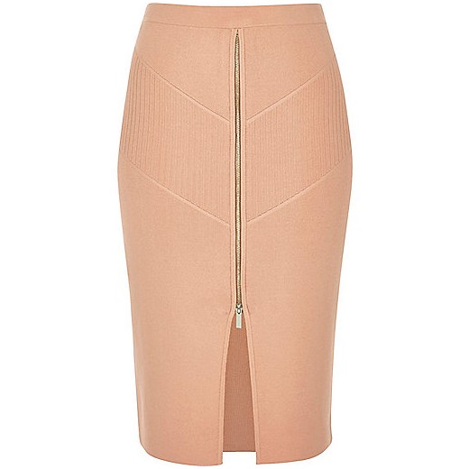 Pink zip stretch knit pencil skirt 