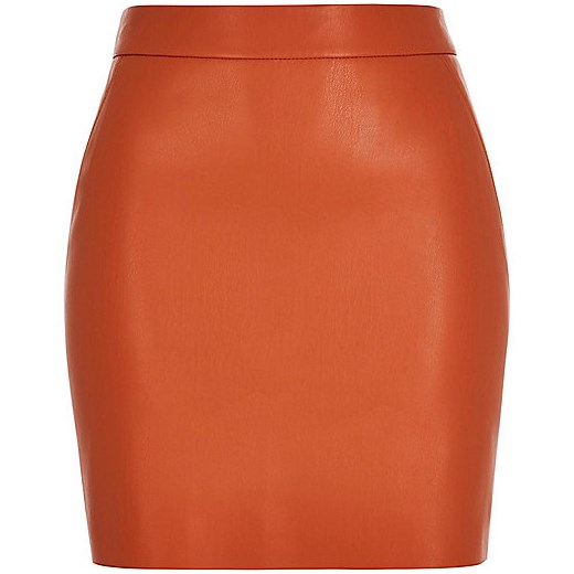 Orange leather look mini skirt 