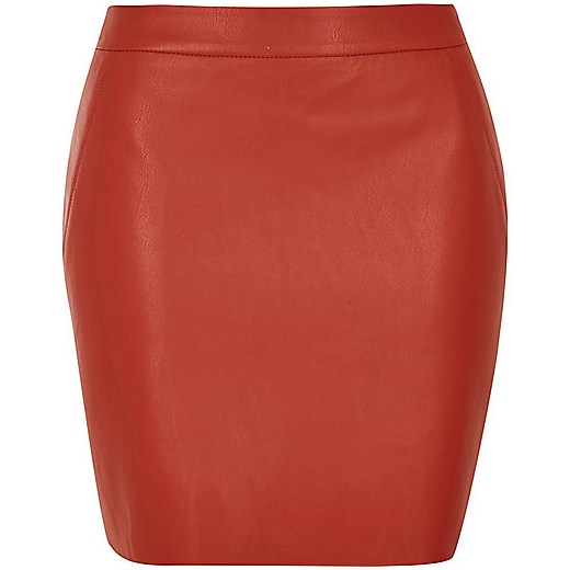Red leather look mini skirt 