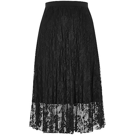 Black pleated lace midi skirt  River Island   