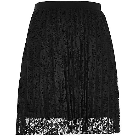 Black pleated lace mini skirt   River Island  