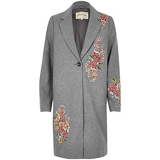 Grey floral embroidered overcoat 