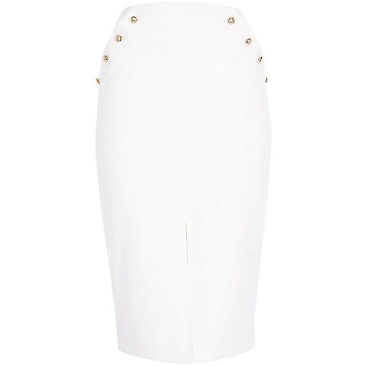 White military wrap pencil skirt   River Island  