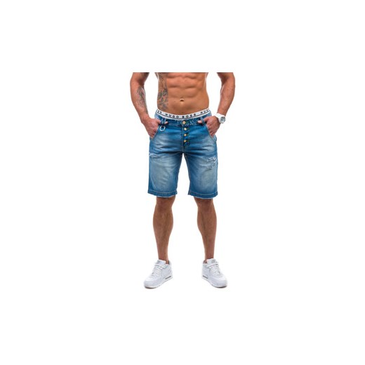 Niebieskie krótkie spodenki jeansowe męskie Denley 2596
