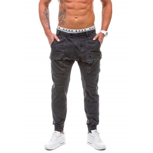 Czarne spodnie jeansowe joggery męskie Denley 191