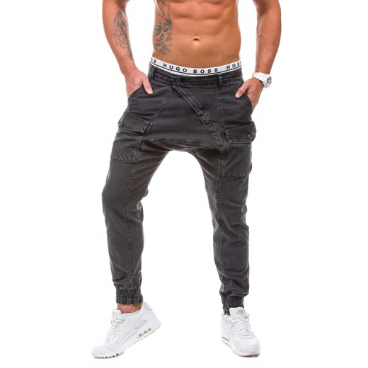 Czarne spodnie jeansowe joggery męskie Denley 191