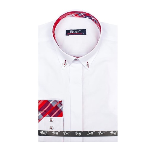 Biała koszula męska elegancka z długim rękawem Bolf 6930  Bolf S promocyjna cena Denley.pl 