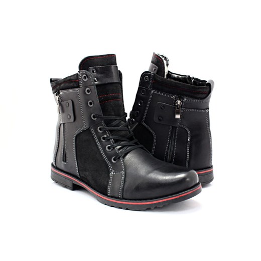 Męskie buty zimowe - KENT 237 CZARNE + WELUR