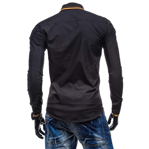 Czarno-camelowa koszula męska elegancka z długim rękawem Bolf 4720  Bolf 2XL wyprzedaż Denley.pl 