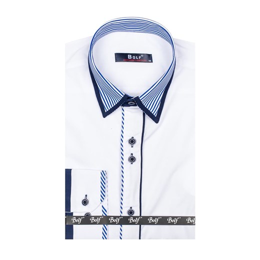 Biała koszula męska elegancka z długim rękawem Bolf 6933 Bolf  XL promocyjna cena Denley.pl 