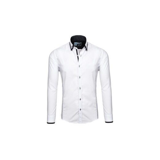 Biało-czarna koszula męska elegancka z długim rękawem Bolf 4720 Bolf  XL Denley.pl