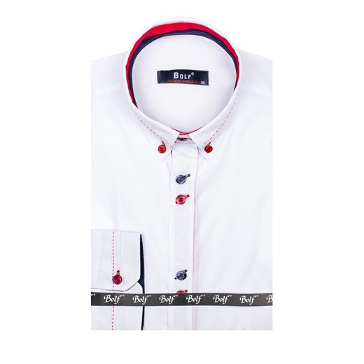 Biała koszula męska elegancka z długim rękawem Bolf 6935  Bolf 2XL okazyjna cena Denley.pl 