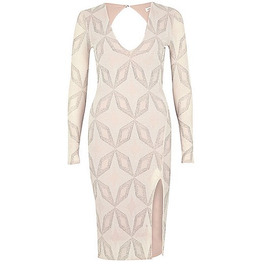 Pink sparkly plunge bodycon dress  River Island   