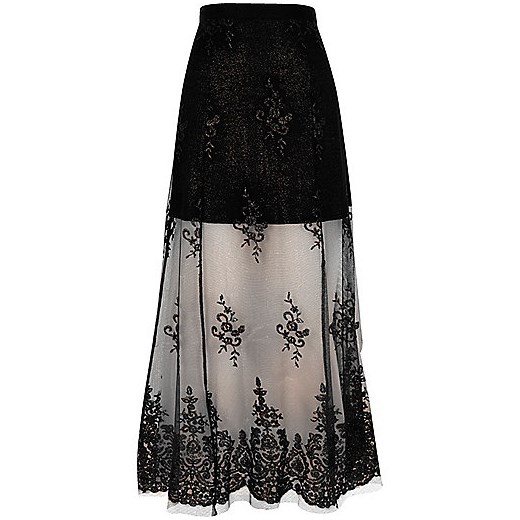Black layered lace maxi skirt   River Island  