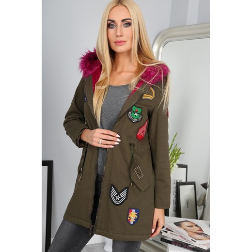 Khaki Kurtka z Naszywkami 4574 fasardi szary S fasardi.com