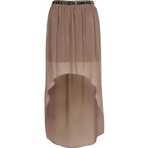 Khaki shimmer dip hem maxi skirt