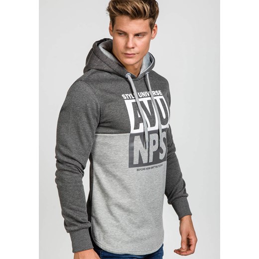 Antracytowa bluza męska z kapturem z nadrukiem Denley J05  J.Style M Denley.pl