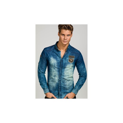 Granatowa koszula męska jeansowa z długim rękawem Denley 0992 Madmext  2XL Denley.pl