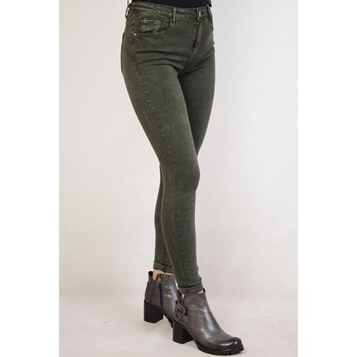 Ciemnozielone, marmurkowe spodnie jeansowe skinny jeans  szary XS olika.com.pl