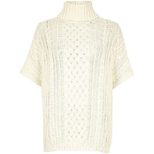Cream cable knit short sleeve poncho 