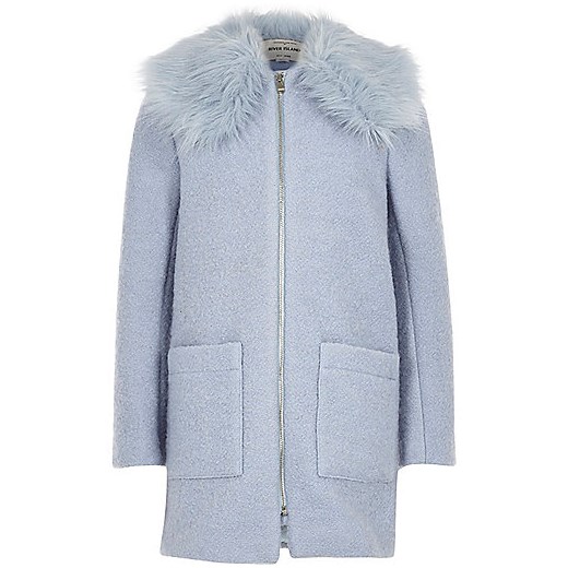 Girls light blue faux fur collar coat 
