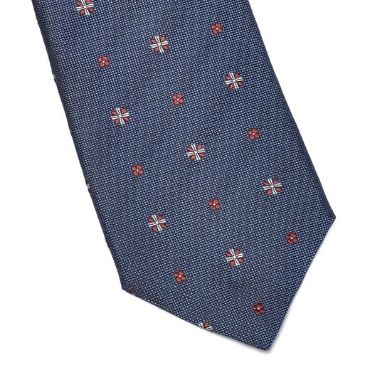 Elegancki granatowy krawat VAN THORN w bordowy i błękitny wzór Van Thorn niebieski  EleganckiPan.com.pl