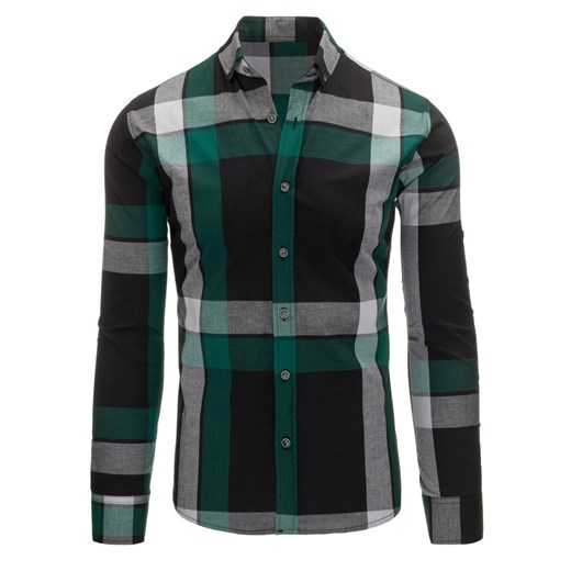Czarno-zielona koszula męska w kratę (dx1163)   XL DSTREET