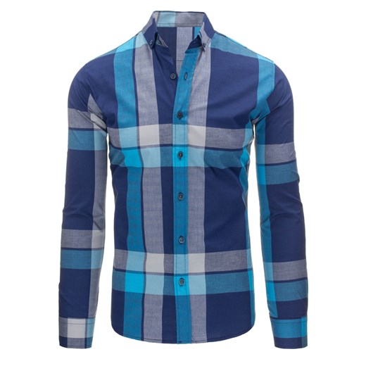 Granatowo-niebieska koszula męska w kratę (dx1166)   L DSTREET