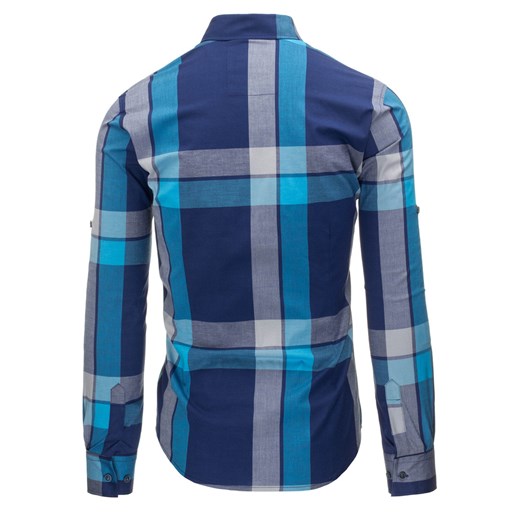 Granatowo-niebieska koszula męska w kratę (dx1166)   S DSTREET