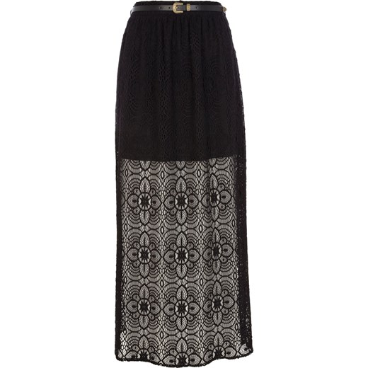 Black crochet split maxi skirt