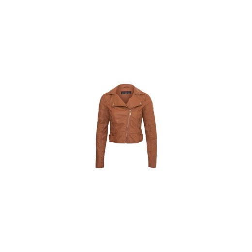 Tan Leather-Look Biker Jacket