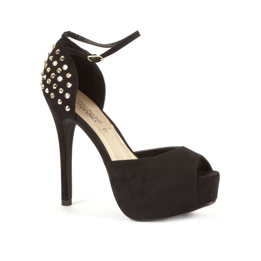 Black Stud Back Ankle Strap Platform Heels 