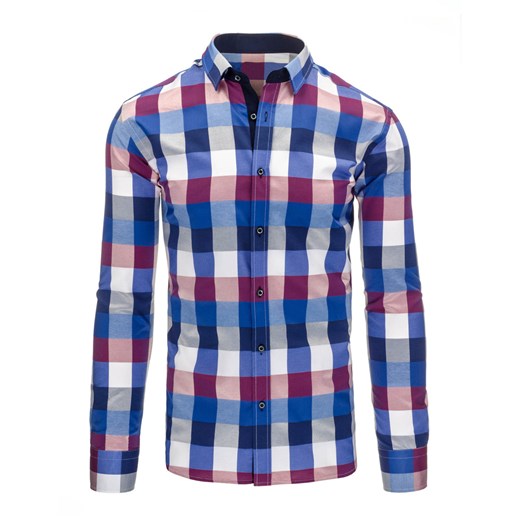 Niebiesko-fioletowa koszula męska w kratę (dx1188)   XL DSTREET