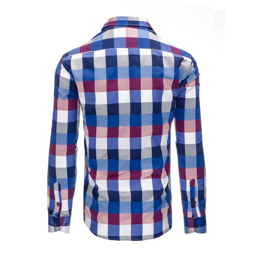 Niebiesko-fioletowa koszula męska w kratę (dx1188)   XL DSTREET
