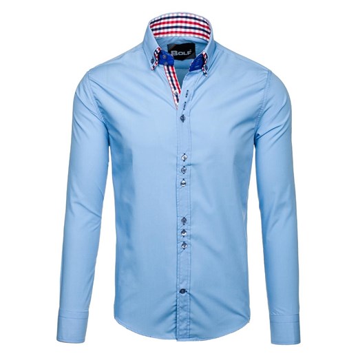 Błękitna koszula męska elegancka z długim rękawem Bolf 0926 Bolf  M Denley.pl wyprzedaż 