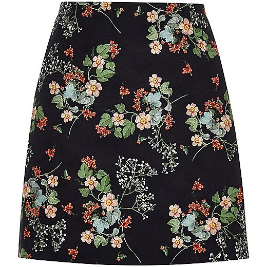 Black floral print a-line mini skirt  River Island   