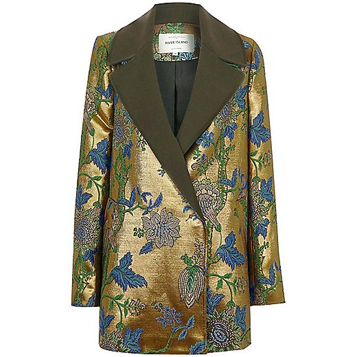 Gold jacquard floral blazer coat 