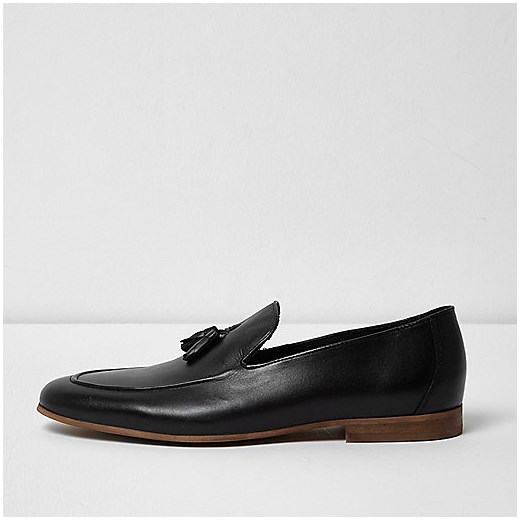Black leather tassel formal loafers 