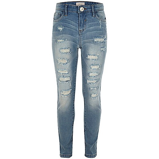 Girls blue ripped Amelie super skinny jeans 
