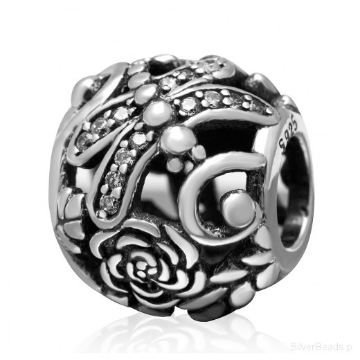 D703 Ważka kwiat charms koralik beads srebro 925