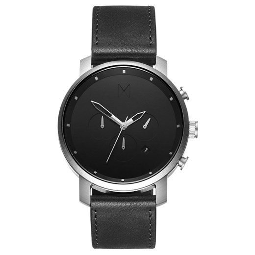 CHRONO SILVER/BLACK LEATHER Mvmt Watches szary  theClassy.pl