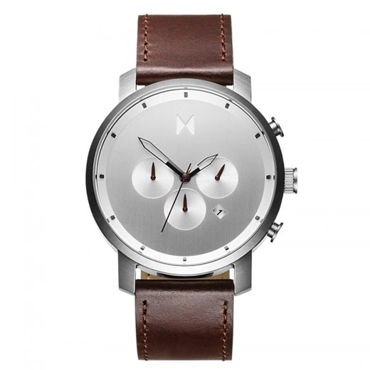 CHRONO SILVER/BROWN LEATHER Mvmt Watches szary  theClassy.pl