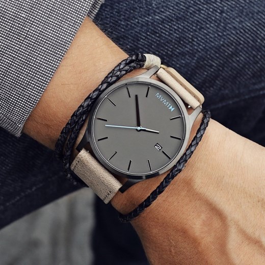 CLASSIC GUNMETAL/SANDSTONE LEATHER Mvmt Watches bezowy  theClassy.pl